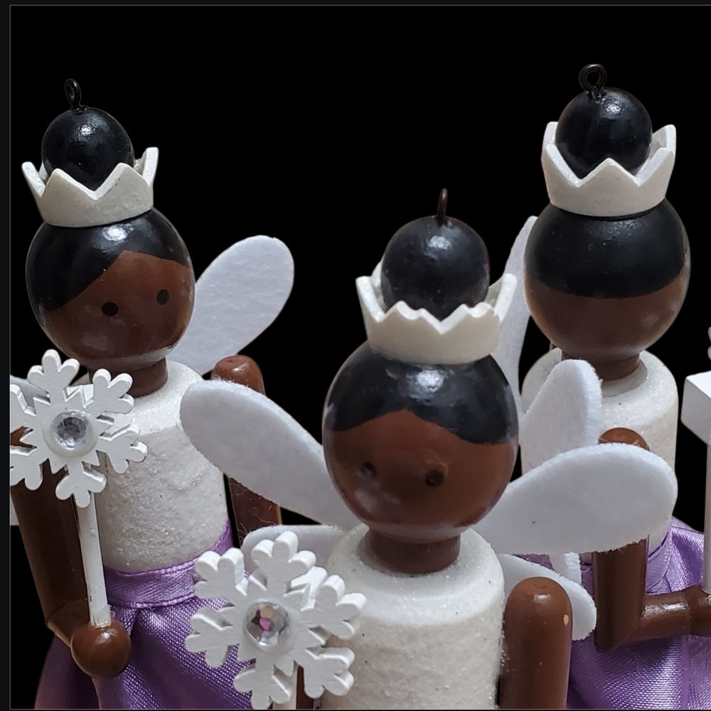 Christmas Tree Orniments Sparkling Set Of 3 Wooden Fairy Princess Figurines - Picture 8 of 12